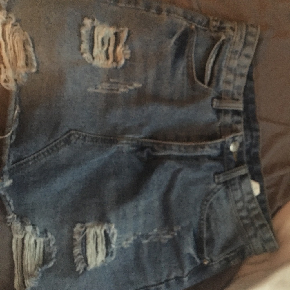 distressed jean skirt